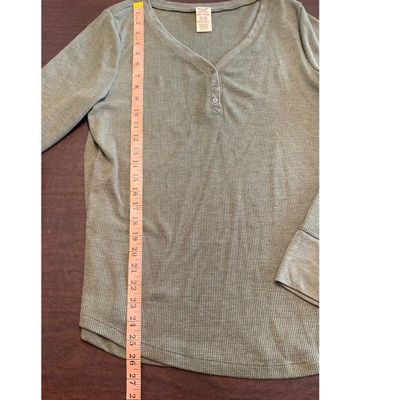 Cozy Waffle Knit Henley XL Sea Green Long Sleeve Thermal Top Cabin Winter Layer - Picture 7 of 7